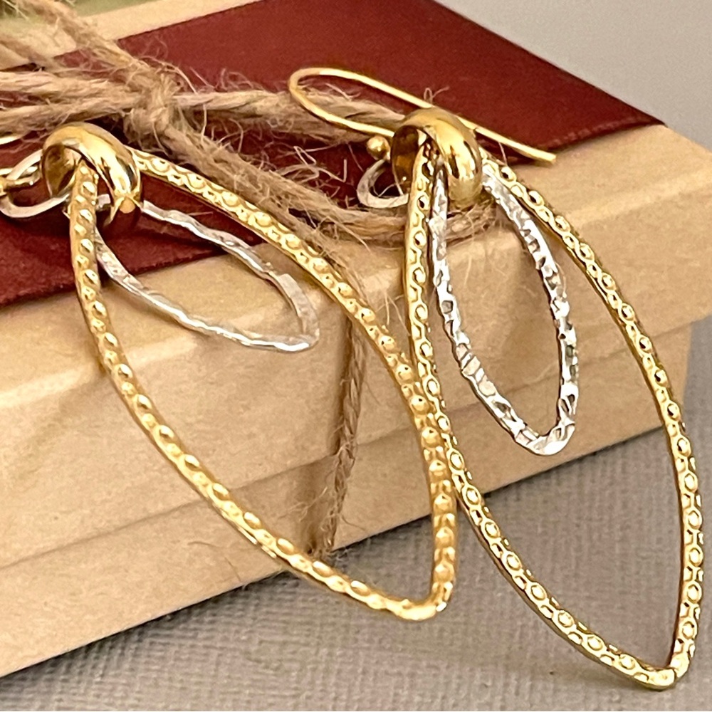 Double Marquis Hoop Earrings | Mixed Metal Gold & Silver Statement Earrings